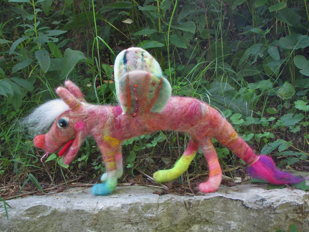 Colorful Animal Soft Sculpture - Needle Felted Art Doll - Forest Dweller