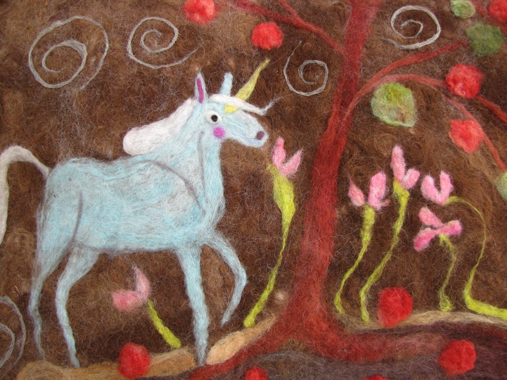Felted Horse & Unicorn Tree of Life Throw Rug