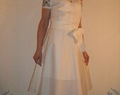 Handmade embroidered  under the knee length  white dress-Unique-Ready For Shipping