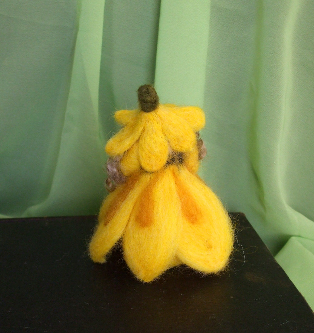Sunflower Doll, Black Eyed Susan Flower Doll, Waldorf Doll, Needle Felted Doll