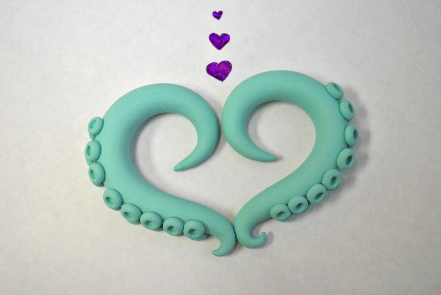 2g, 0g, 00g, 7/16", 1/2"  Seafoam Octopus Tentacle Gauged Earrings