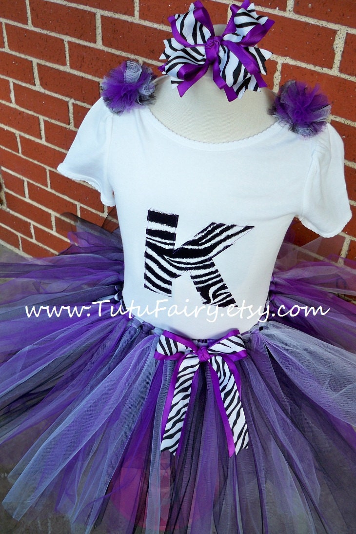 Purple Zebra Tutu Set. Initial or Age shirt. Newborn- 5T.... 5 Piece set
