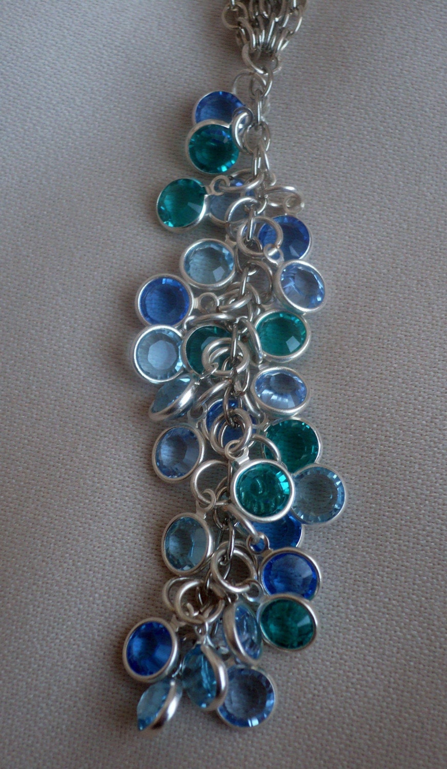 Various Shades of Blue swaorvski Waterfall Necklace and Earrings Set