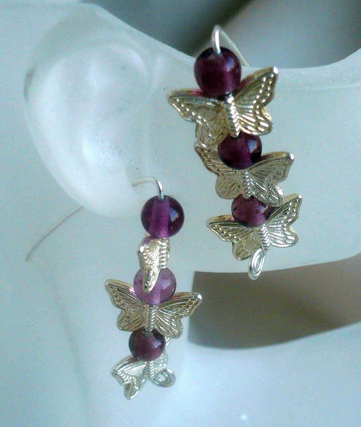 Czech Glass and Silver butterflies Earrings