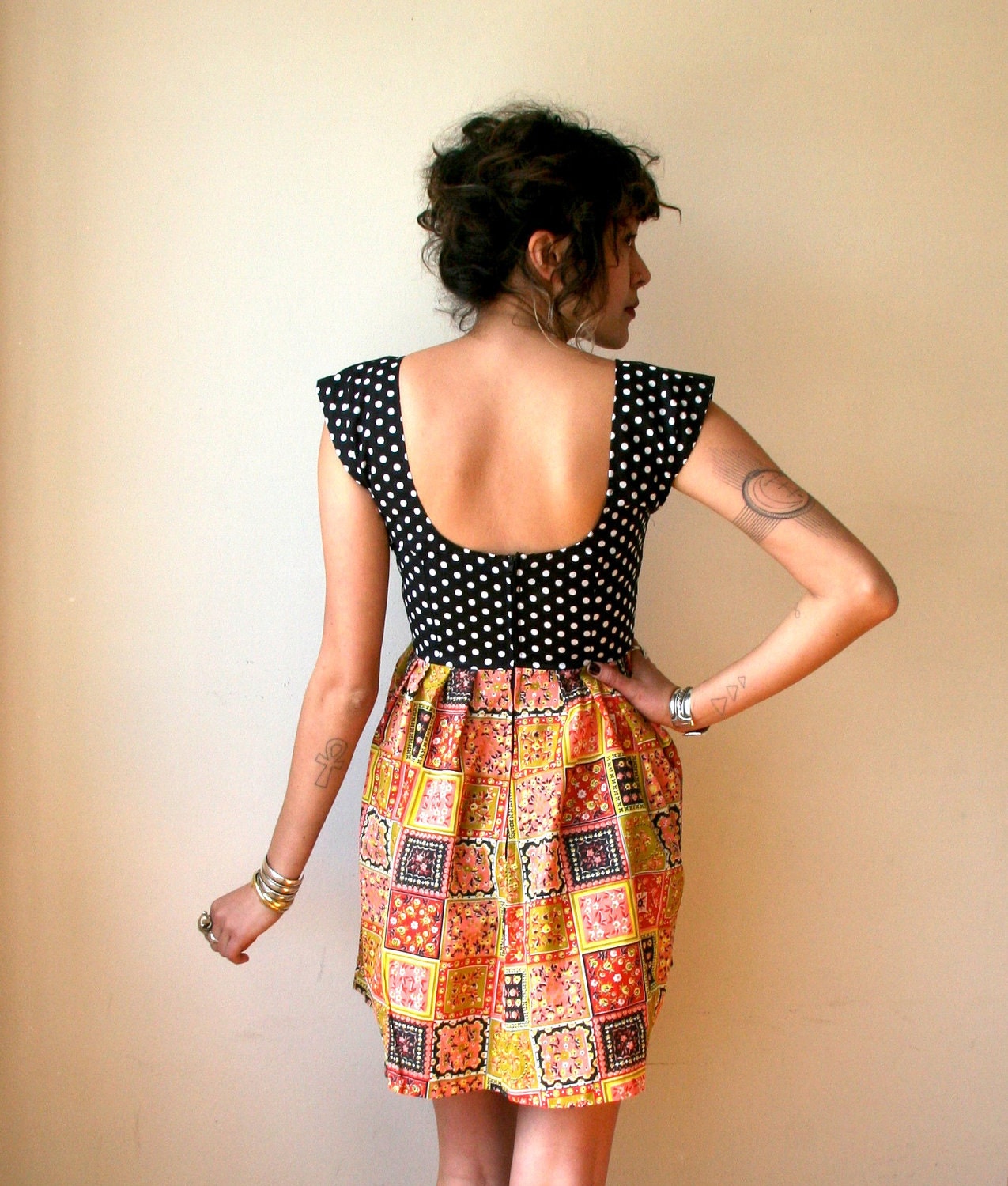 Olive Hourglass Polka Dot Mini Dress Sz XS S M L Rusty Cuts