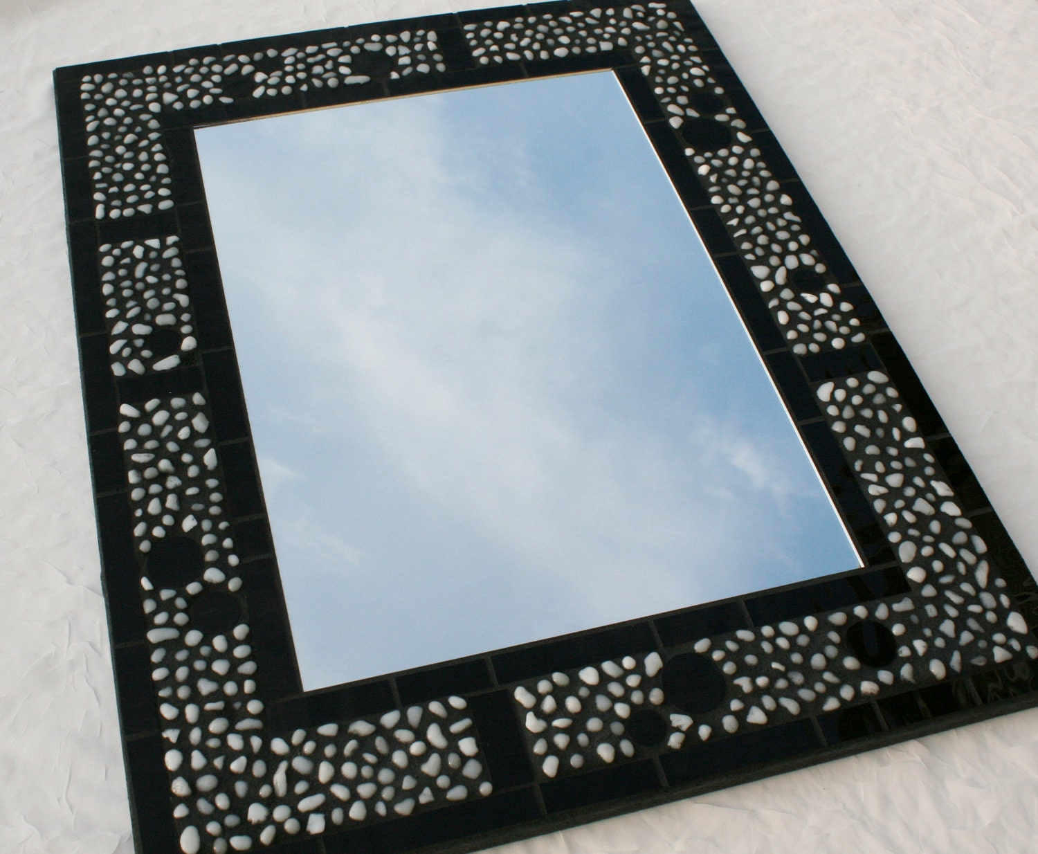 16" x 20" Stained Glass Mosaic Mirror Featuring White Glass Pebbles