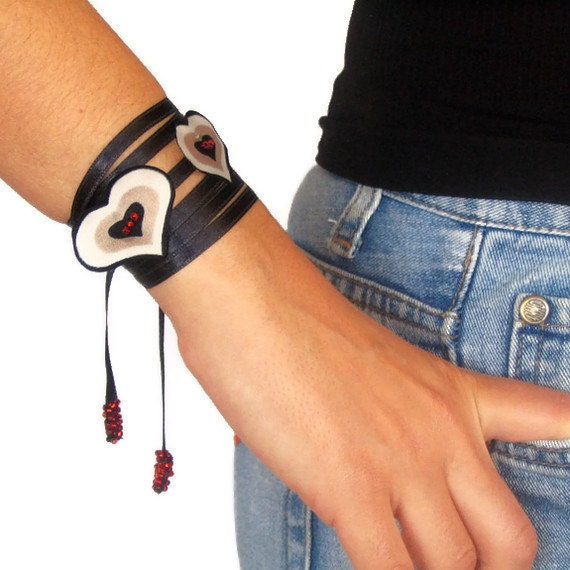 Black Ribbon Wrist Charm Thin Black Satin Multiusage Neck Charm Sash Heart Handmade Necklace Collar