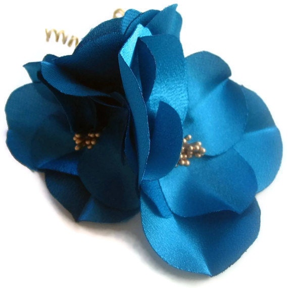 Vintage Style Pin Sash Flower, Cerulean Blue  II  OOAK Handmade