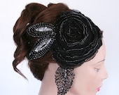 Black Head Piece Weddings Flower Fascinator Hat. Handmade.