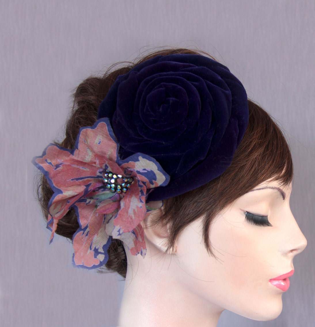 Indigo Velvet Cocktail Hat Fascinator. Handmade. OOAK