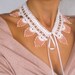 Lace Collar Necklace: Needle Work and Hand Crocheted with White and Salmon Peach Yarn. Handmade and OOAK
