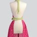 Womens Bib Full Apron , Full Handmade Kitchen Apron in Fuchsia and Sage Perfect for Personalization