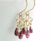 Garnet Chandelier Earrings 14k Gold Fill, January Birthstone Jewelry, Red Gemstone Dangle Earrings, Handmade