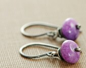 Purple Stone Earrings Oxidized Sterling Silver, Petite Gemstone Dangle Earrings Handmade