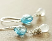 London Blue Topaz Earrings, December Birthstone Blue Topaz Jewelry, Sterling Silver Drop Earrings, Topaz Moonstone
