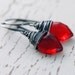 Red Stone Earrings Sterling Silver, Gemstone Dangle Earrings, Candy Apple Leaves, aubepine