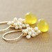 Yellow Gemstone Pearl Earrings in 14k Gold Fill, Chalcedony Seed Pearl, Lemon Meringue Pie