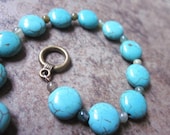 Turquoise Howlite Bracelet. Fancy Jasper Gemstone Accents. OOAK / One of a Kind. Modern. Minimalist