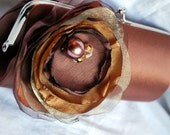 Bridesmaid Clutch Autumn Wedding Collection/ Bronze Satin Clutch with Bronze and Copper Fabric Flower