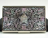 Mother of Pearl Business Credit Name Card Holder ID Money Case Wallet with Arabesque Design