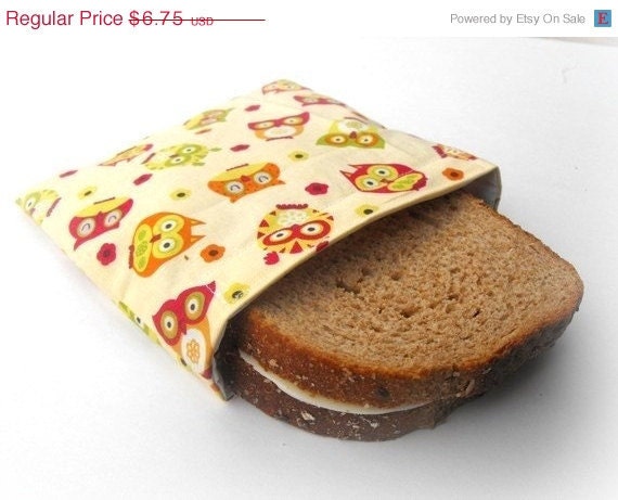 15% Off -- Reusable Sandwich Bag -- Give a Hoot