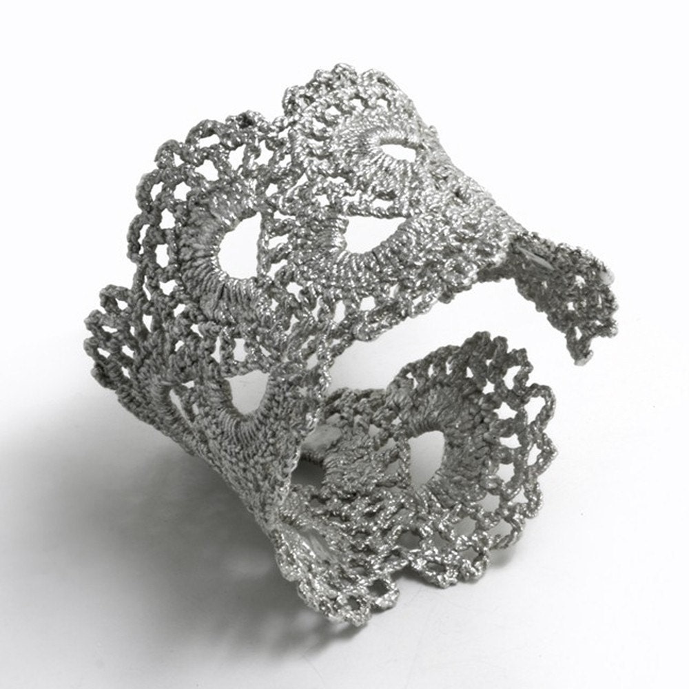 Vintage Scalloped Lace Silver Cuff Bracelet