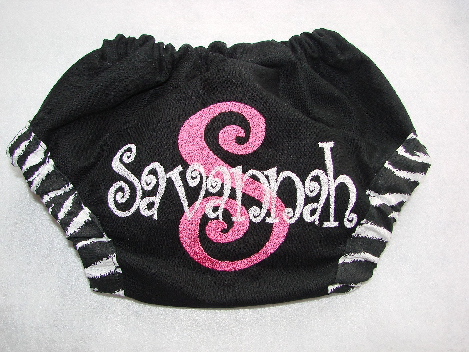 Custom personalized embroidered black hot pink zebra bloomers diaper cover