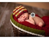 Organic Cotton Beanie Hat - Red and Green Stripes - Newborn Christmas Baby Photo Prop