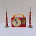 Vintage Toy Mickey Mouse Clock Radio 1960s Red Yellow Clock With Hands