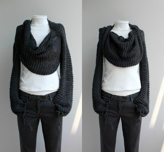 FREE Shipping Long Sleeve Charcoal Bolero Scarf Shawl Neckwarmer Mothers Day Gift Under 100 for Women for her