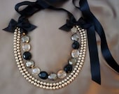 When Deco Met Pearl - Crystal, Pearl and Ribbon Necklace - RubyMines