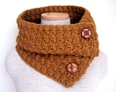 Cowl Scarf Neckwarmer in Honey with Vintage Wood Buttons