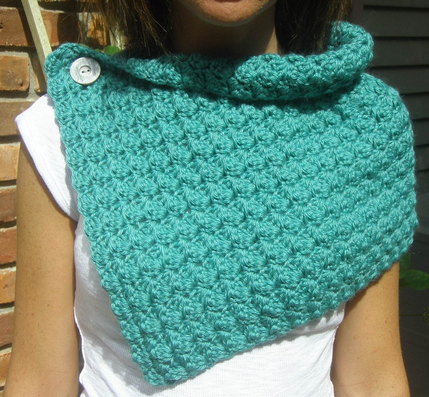 Button Up Cowl Neckwarmer Scarf in Teal - Bamboo Wool Blend