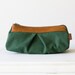 Cosmetic case  , makeup bag in green cotton canvas and brown leather