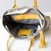 Shoulder bag , stripe tote , stripe purse in grey and offwhite with Yellow leather - Kallisto bag
