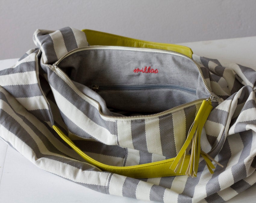 Kallia bag in stripe cotton and yellow leather