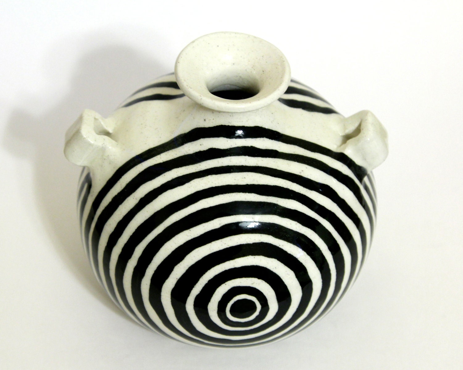 White Vase with Black Rings - Ceramic Pottery