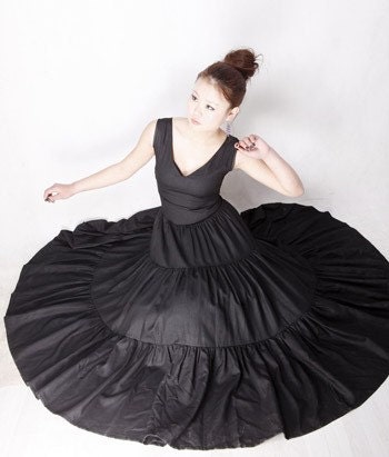Black linen maxi  prom dress (MM42)