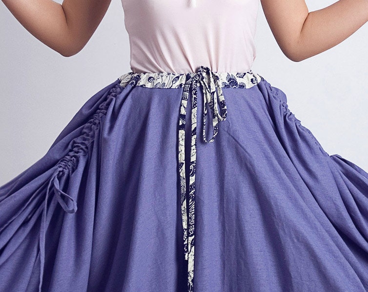 light blue floral linen maxi skirt dress (0096)