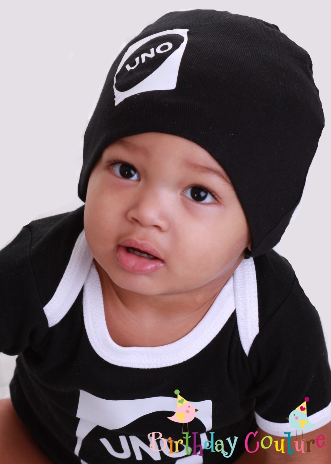 UNO First Birthday Black Skull Cap - Cute hat for boys or girls turning one -