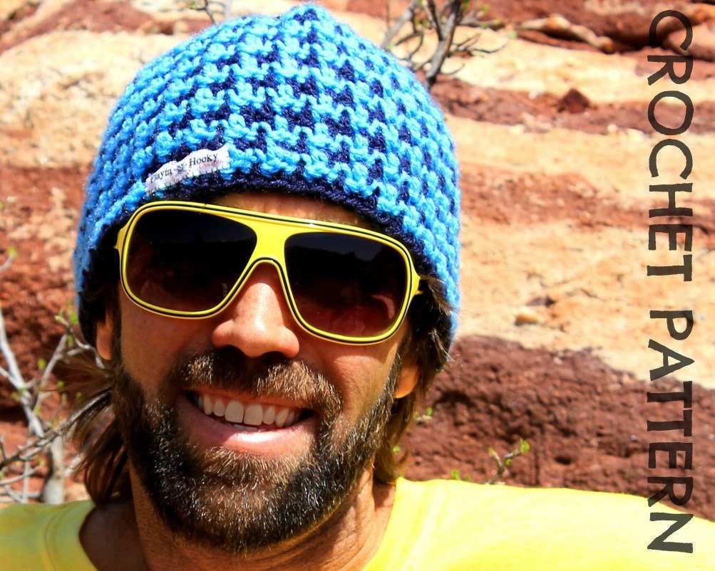 CROCHET HAT PATTERN - Reversible Houndstooth Beanie