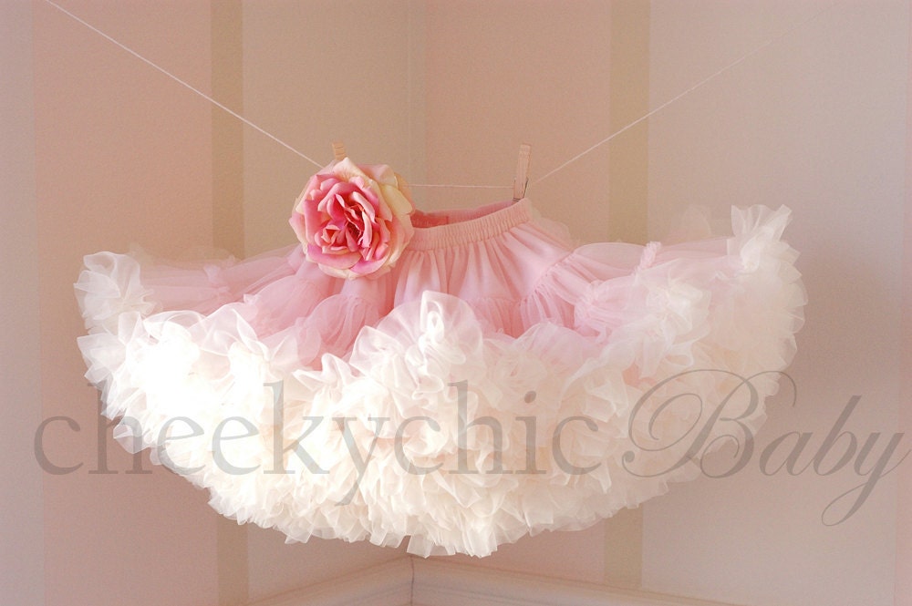 Pettiskirt Vintage Pink Ivory with flower -by Cheeky Chic Baby