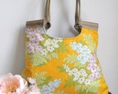 Yellow Tangerine tote bag with Jute