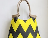 Neon yellow and grey chevron weekender handbag with burlap winter