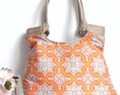 Tile Flourish in tangerine and burlap tote bag