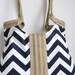 Shoulder Bag Purse Navy blue-white chevron tote bag with jute Winter Fashion
