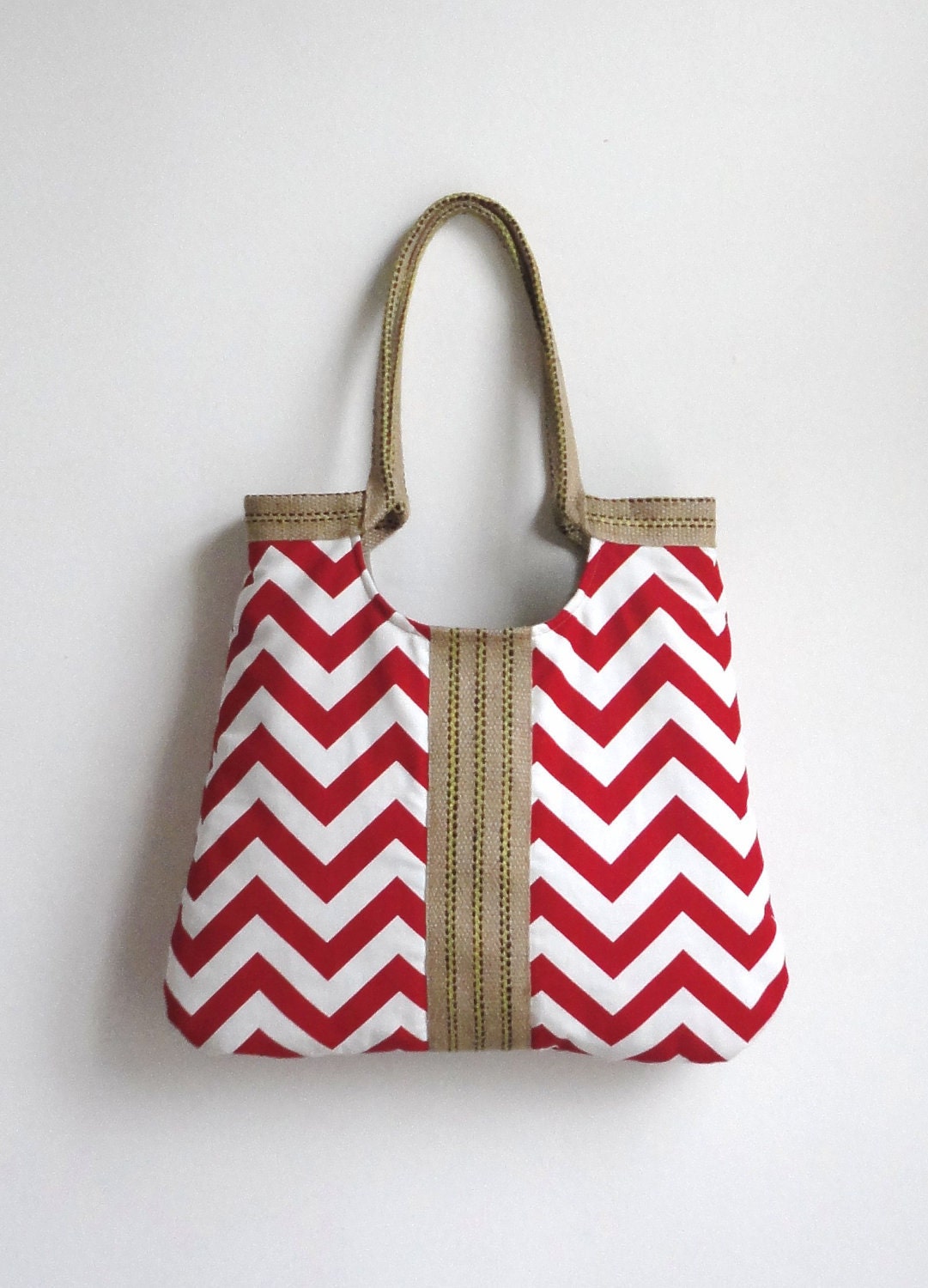 Chevron red & burlap  tote bag