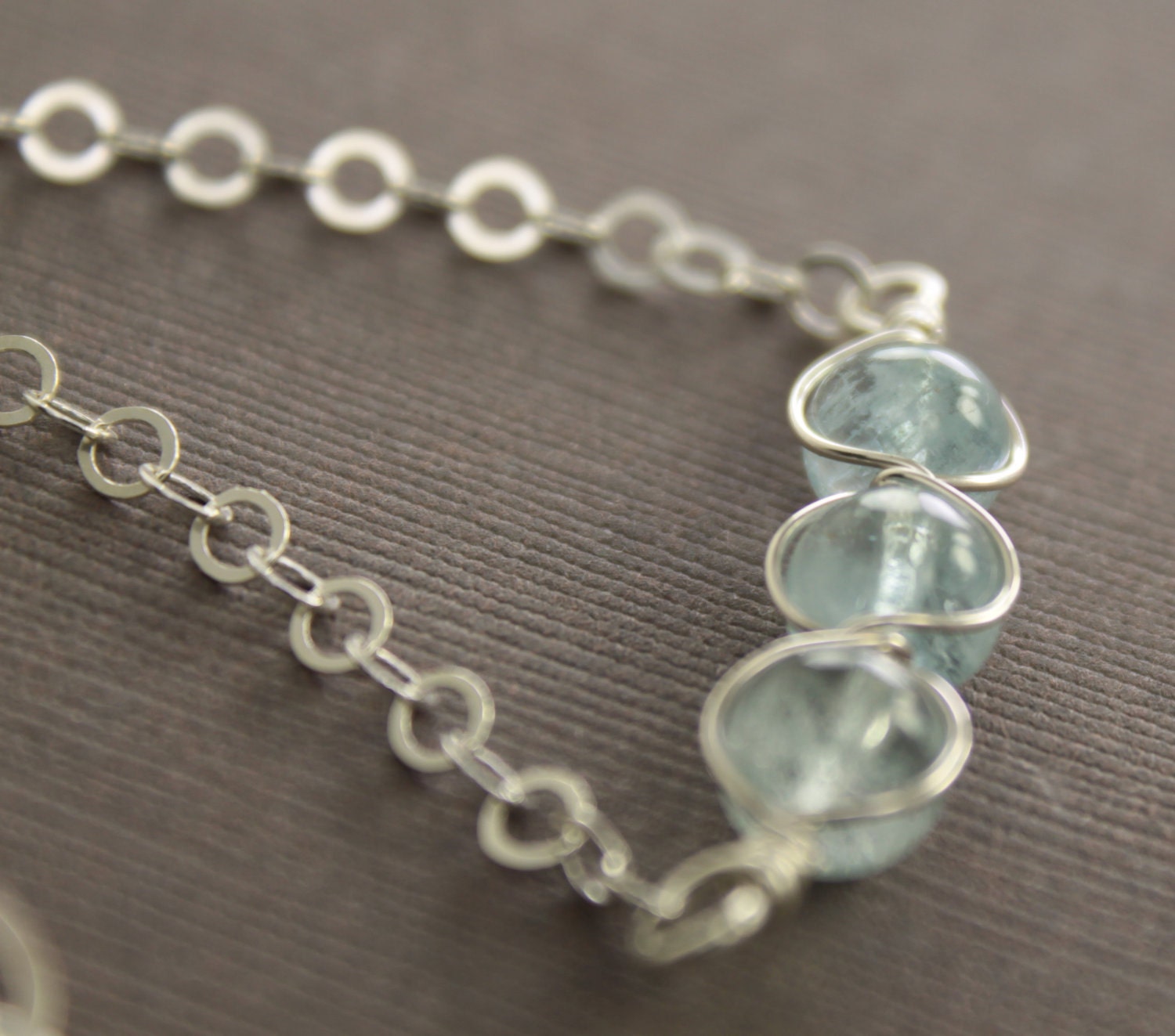Pale blue aquamarine sterling silver necklace on chain