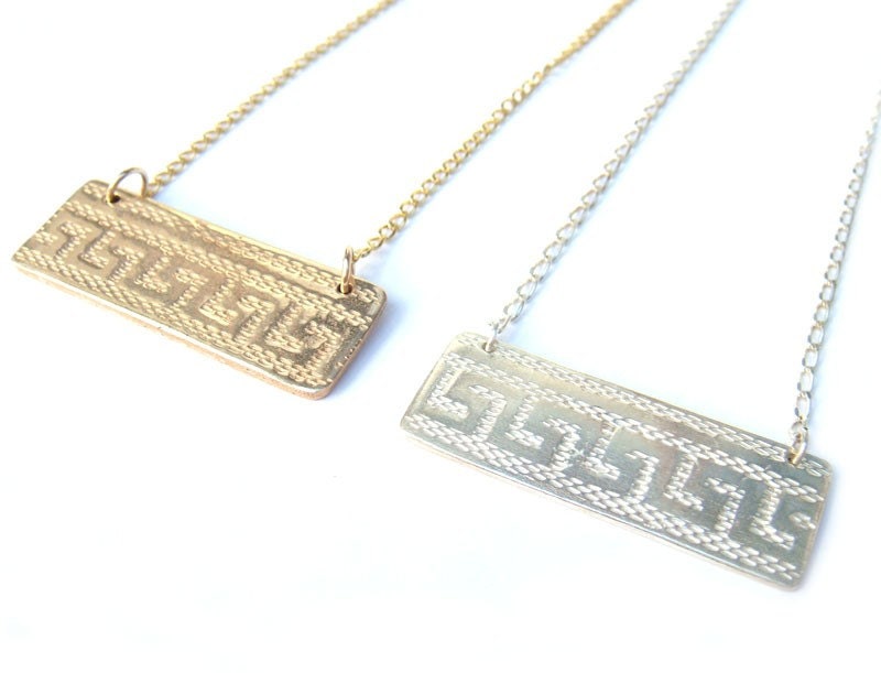 Silver Greek Key Bar Necklace
