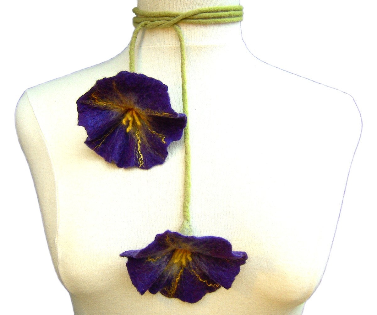 Purple Felt Flower Necklace